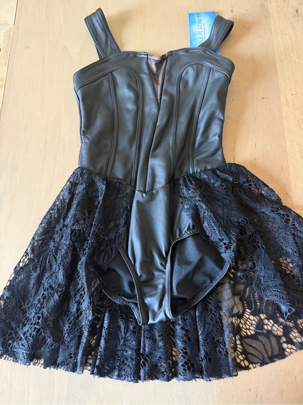 Black Lace Dress with Faux Leather Bodice - Dance Costume